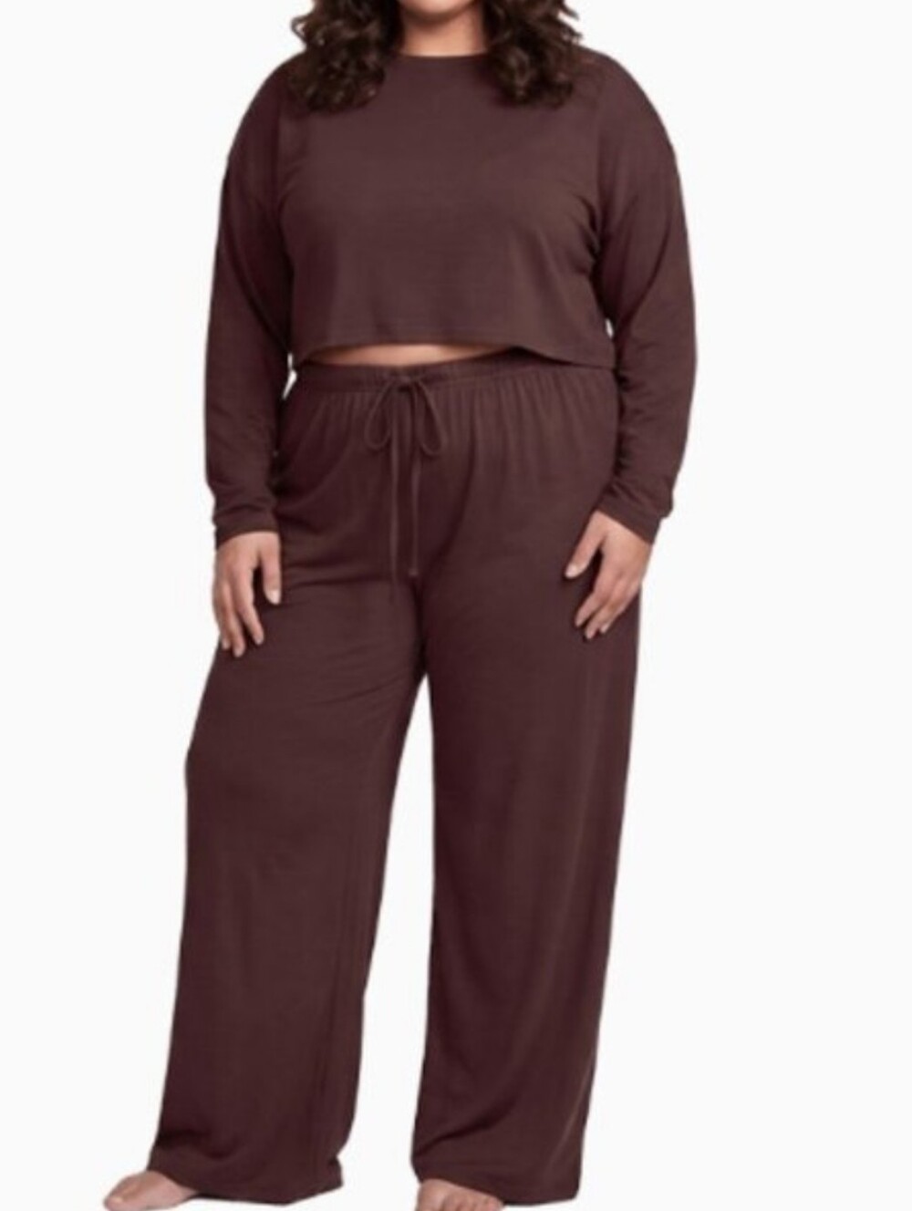 BUMPSUIT The Cloud Brown 2-Piece Lounge Set Cropped L/S Top & Wide Leg Pant